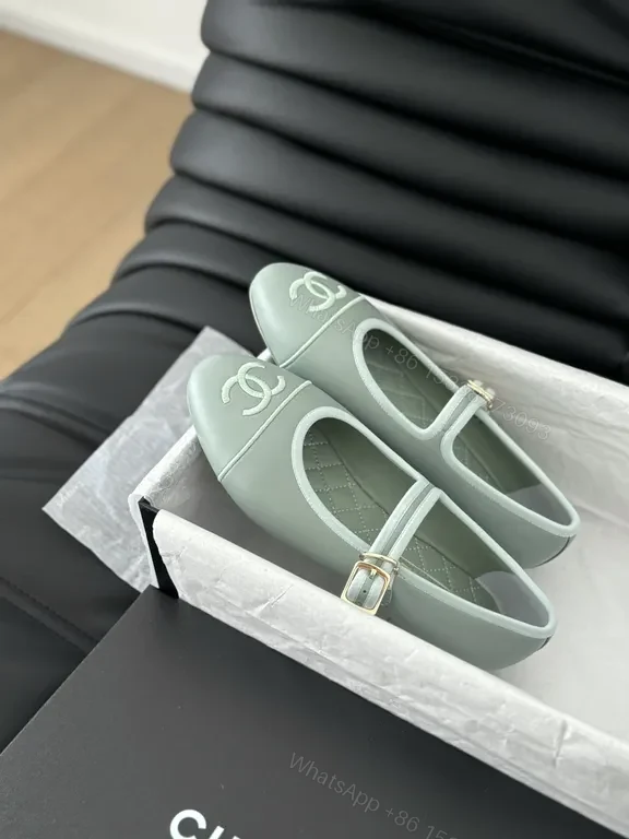 View 3 of Pastel Green Chanel-Inspired Mary Jane Flats: Modern Luxury Shoes