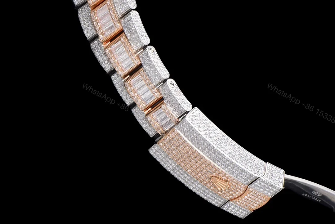 View 6 of Rolex Sky-Dweller Rose Gold Diamond Replica 42MM Exclusive Full Pavé Two-Tone Bracelet RG-ROLEX-SKYDWELLER-ROSEGOLD-42