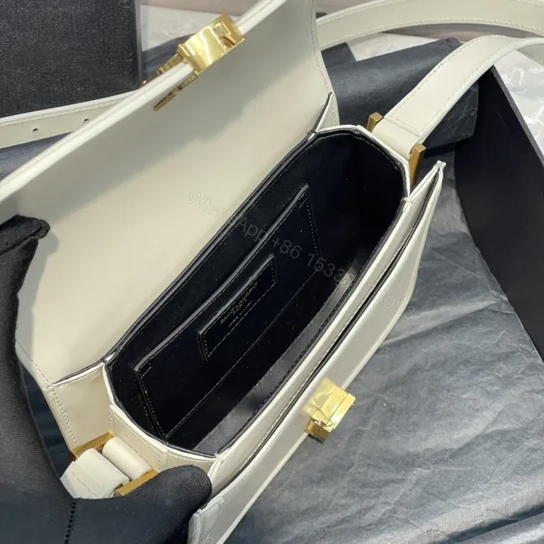 View 9 of Chic White Leather Crossbody: YSL Monogram Gold Hardware Bag