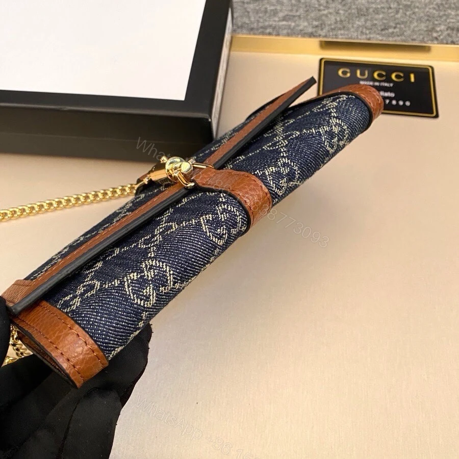 View 4 of Gucci Jackie 1961 Continental Chain Wallet GG Denim Blue 19Cm