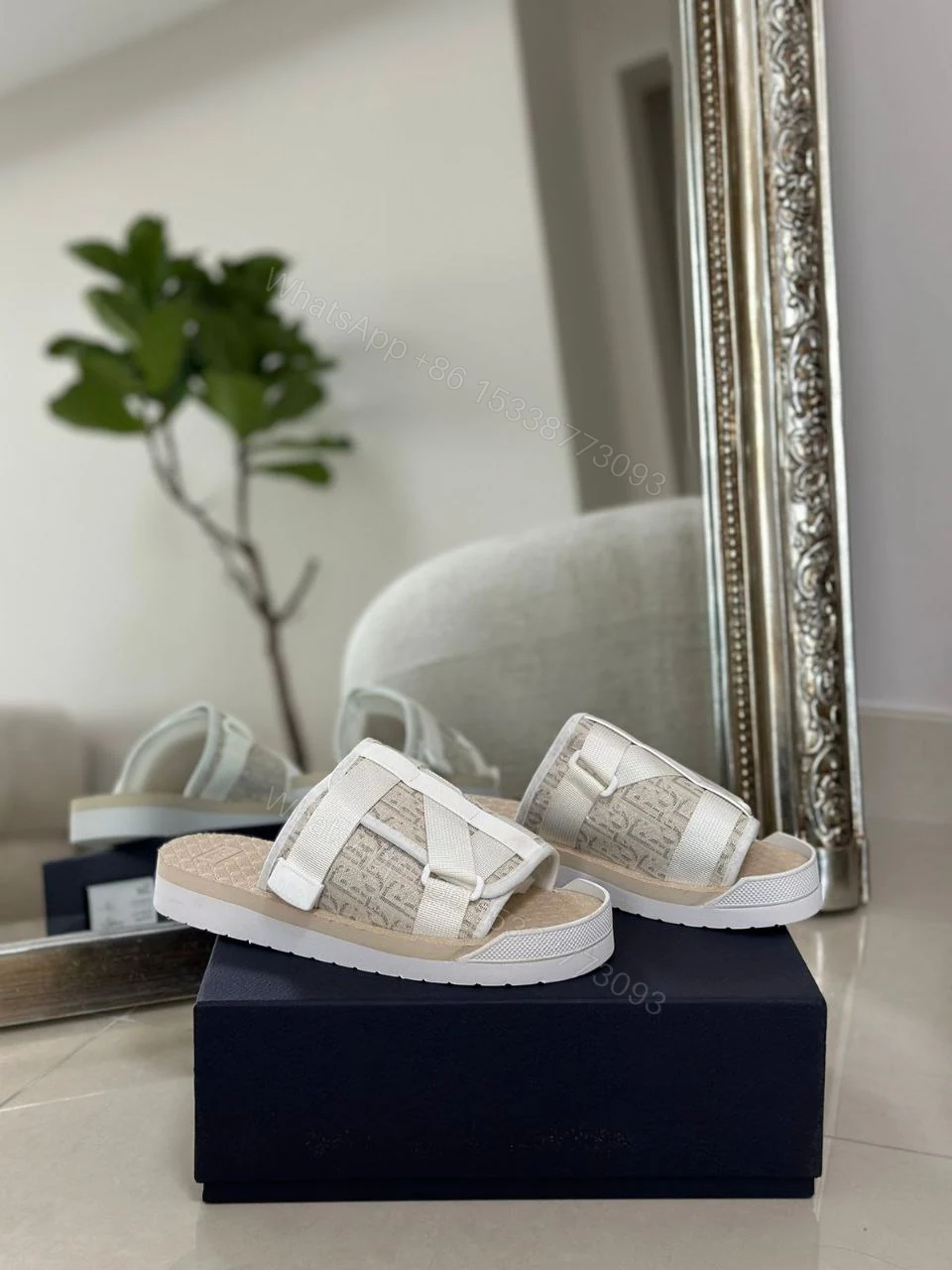 View 3 of Dior Navy Oblique Canvas Alpha Slide Flats
