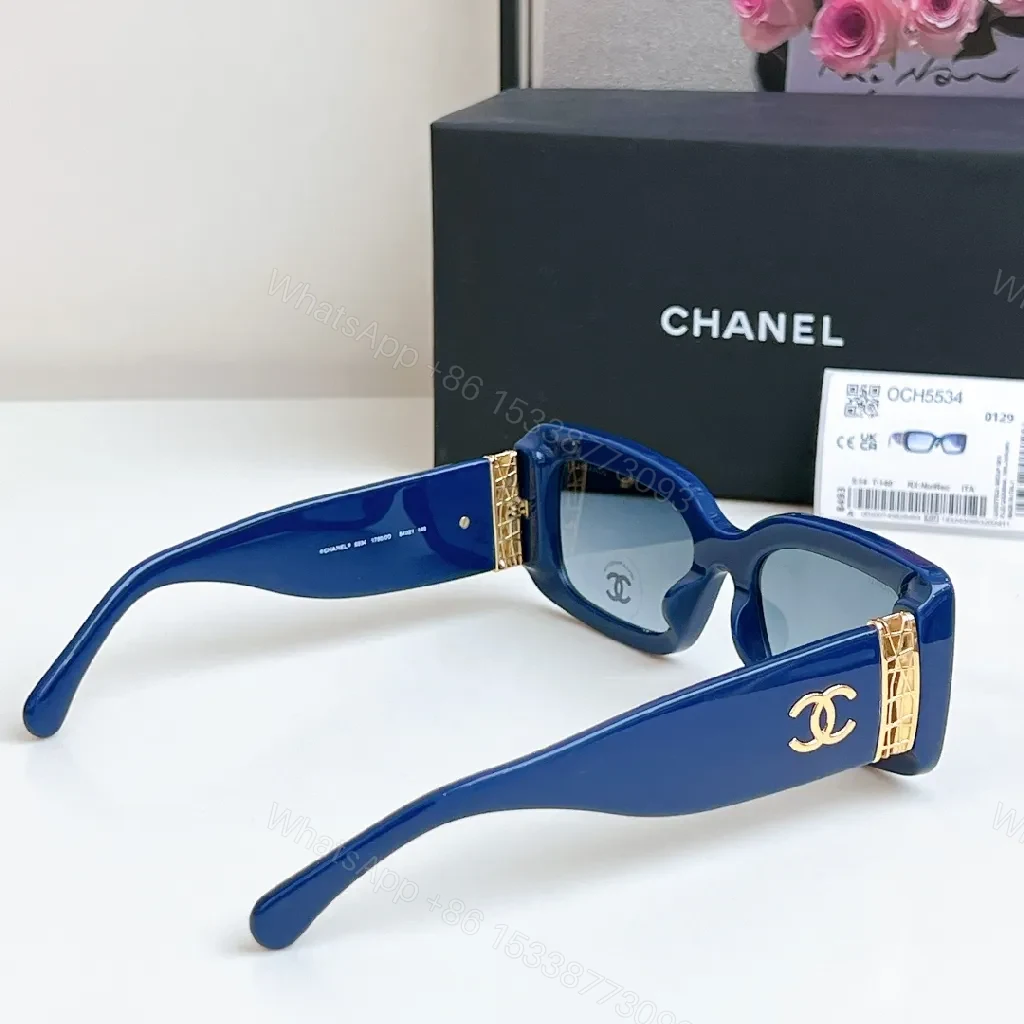 View 3 of Blue Square Sunglasses - Acetate, Gold Detailing, Luxe Style, UV Protection