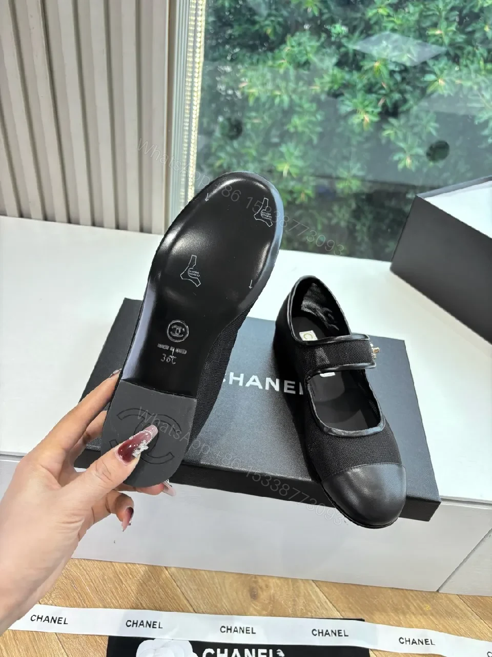 View 4 of Black Canvas & Leather Mary Jane Flats - Designer-Inspired Comfort