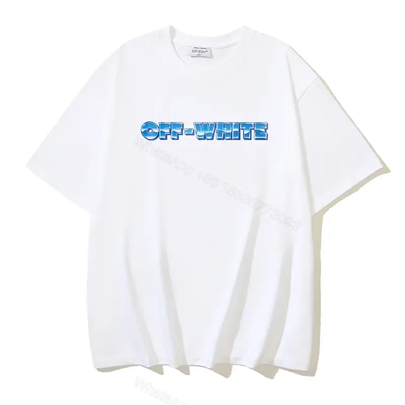 View 6 of Blue Glow Arrows Graphic Tee, Off-White Short Sleeve T-Shirt with X Logo