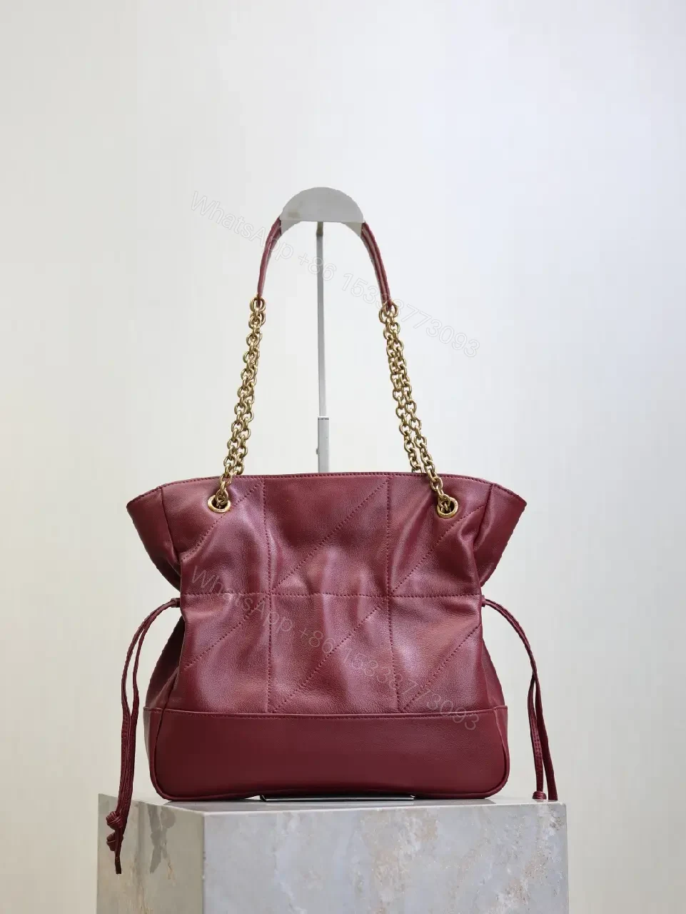 View 2 of Burgundy Quilted Tote: Luxury Satchel with Gold Hardware