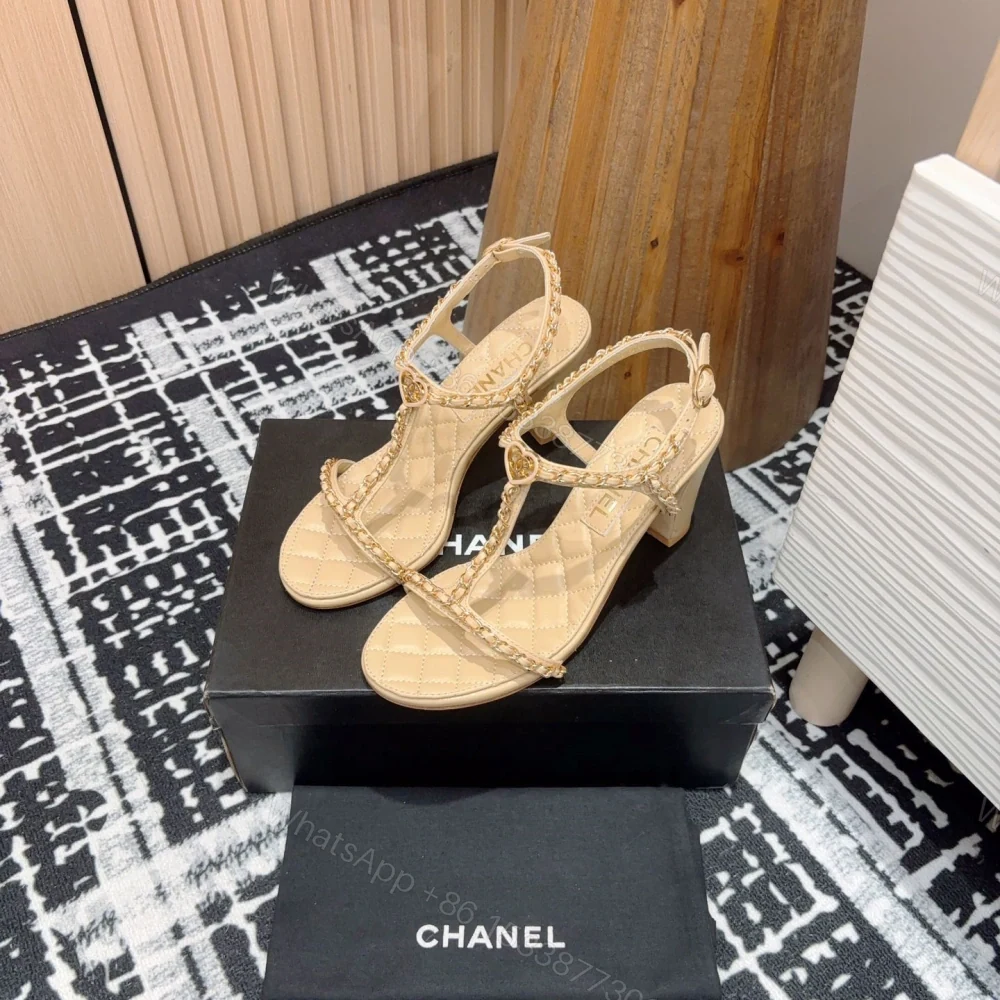 View 3 of 高仿Chanel*25C系列G46109B小羊皮高踭涼鞋米黃8.8CM免檢版