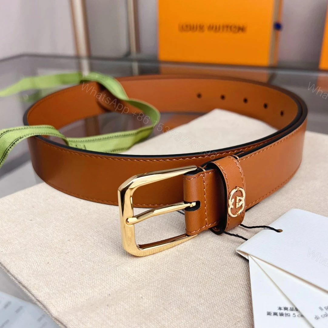 View 2 of GUCCI BROWN BELT WITH SQUARE BUCKLE AND INTERLOCKING G GOLD MEATL 35MM