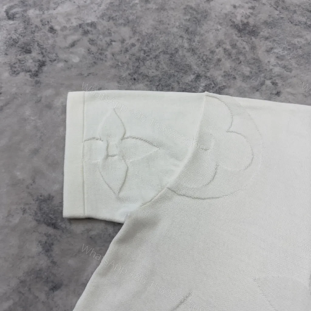 View 8 of Textured White Tee with Embossed Luxury Pattern - Minimalist Style Shirt