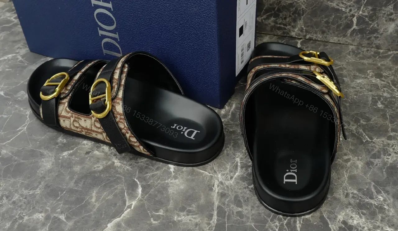 View 6 of Beige Dior Monogram Strappy Slide Sandals