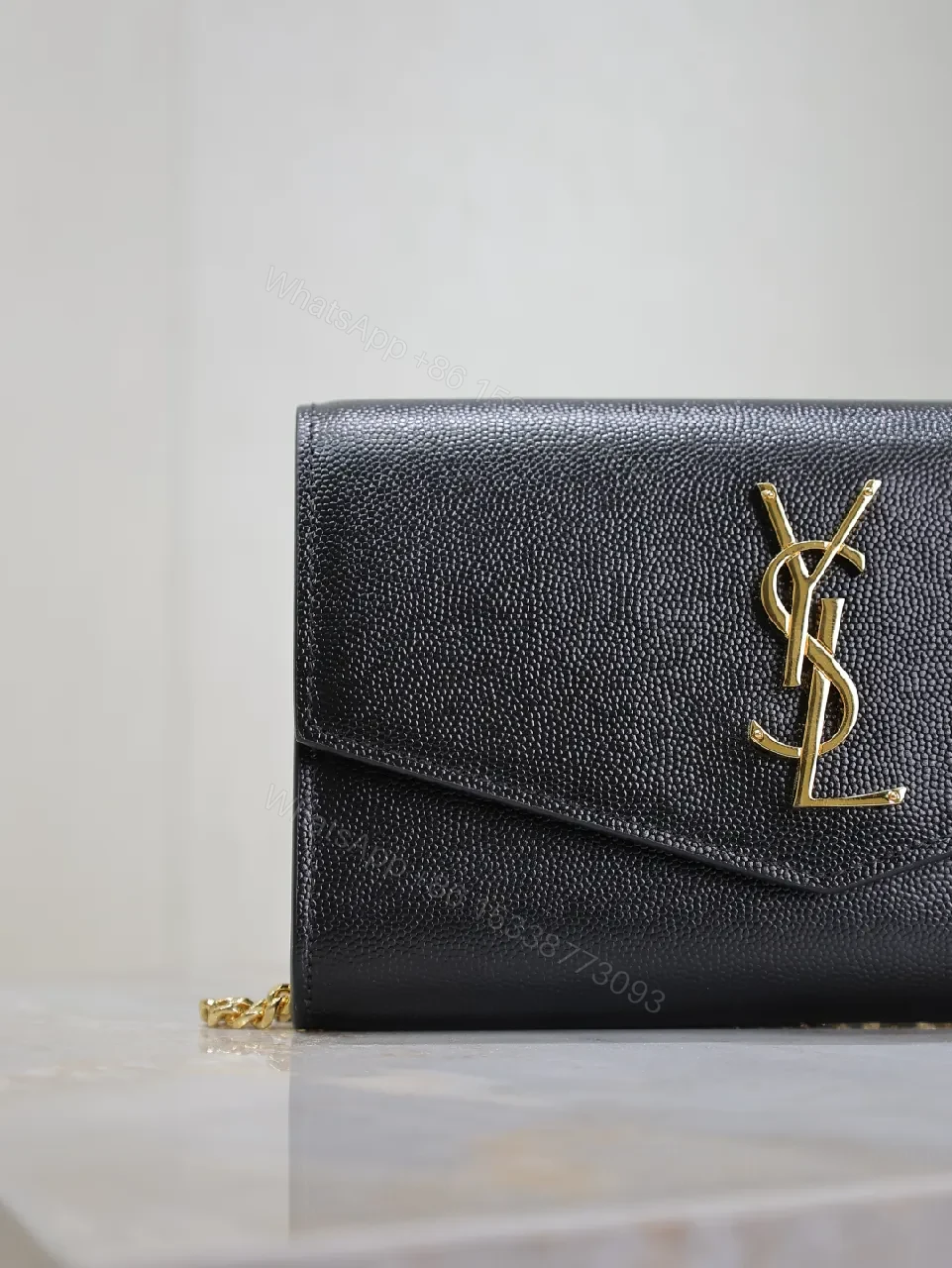 View 9 of Chic Black Leather Wallet Clutch with Gold Hardware
