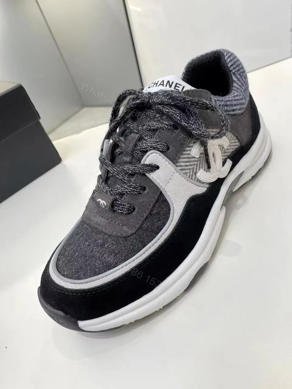 View 2 of Monochrome Luxe Sneaker: Suede-Textile Mix, Cushioned Comfort
