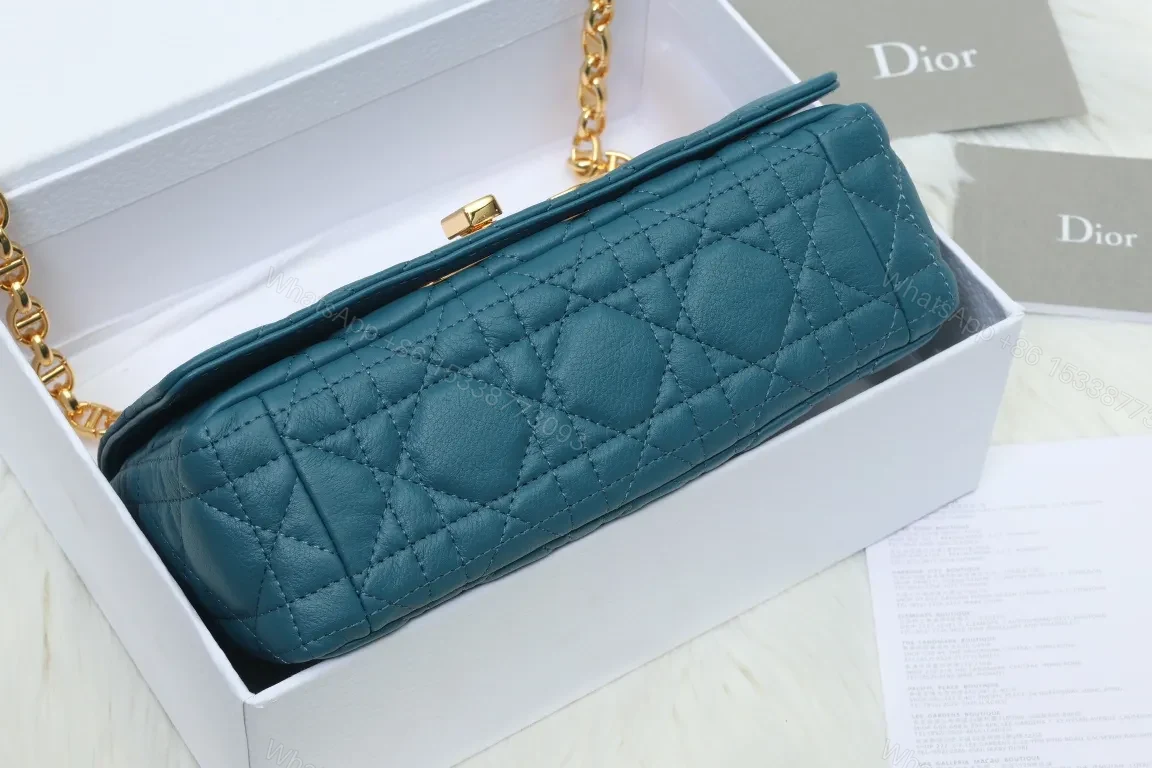 View 6 of Teal Quilted Chain-Accent Bag in Structured Canvas
