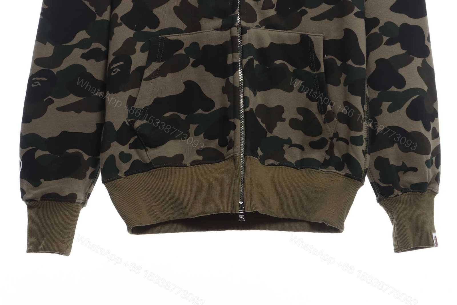 View 5 of BAPE co-branded hell kitty camouflage zipper hoodie Green