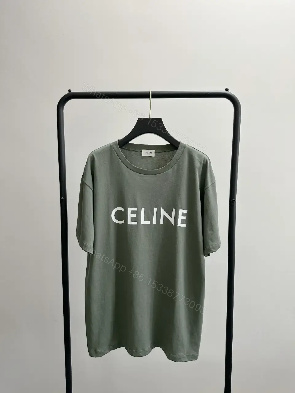 View 4 of Soft-Heavyweight Cotton Tee — Sage, Relaxed Fit, Logo Accent, Tee