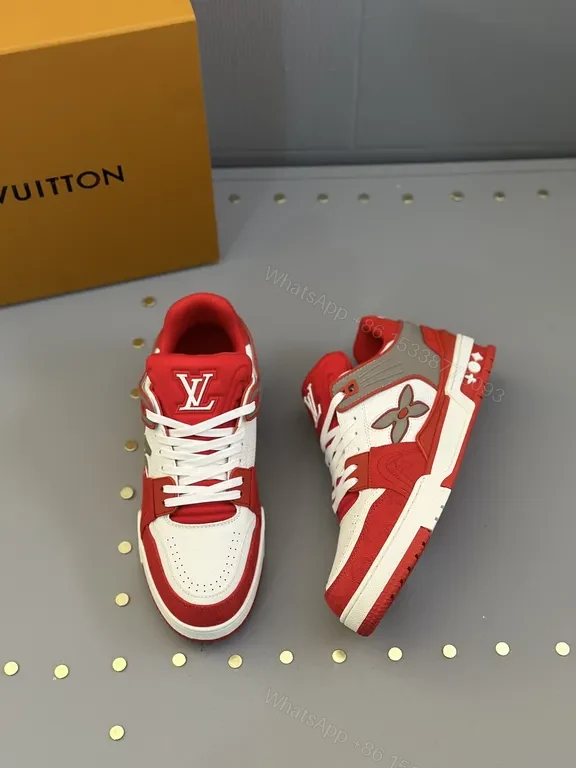 View 4 of Bold Red LV High-Top Sneakers with Premium Leather and Suede