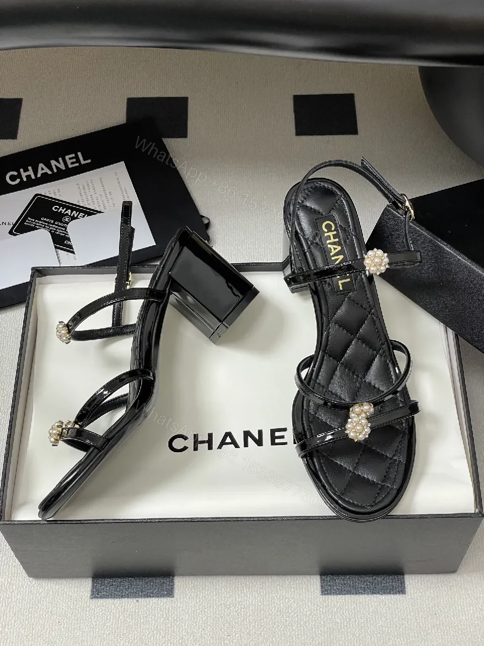 View 4 of Pearl-Embellished Quilted Strappy Sandals - Modern Glam Comfort