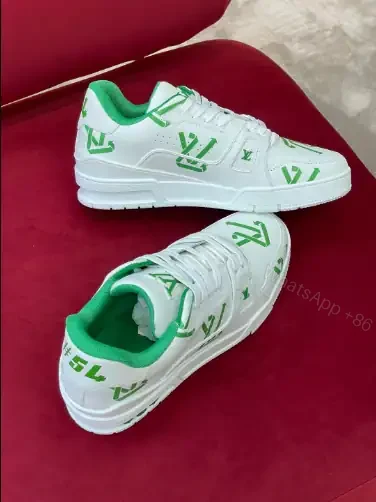 View 7 of LOUIS VUITTON TRAINER LOW-TOP SNEAKERS IN WHITE AND GREEN – LSVT387