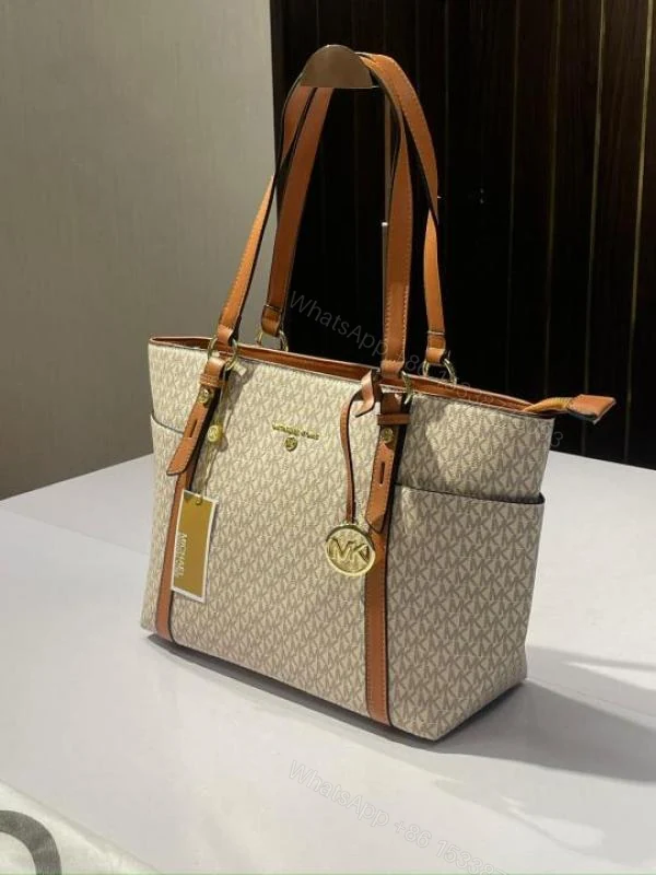 View 3 of First Copy Michael Kors MK Sullivan Zipper Tote Bag Coffee & Beige
