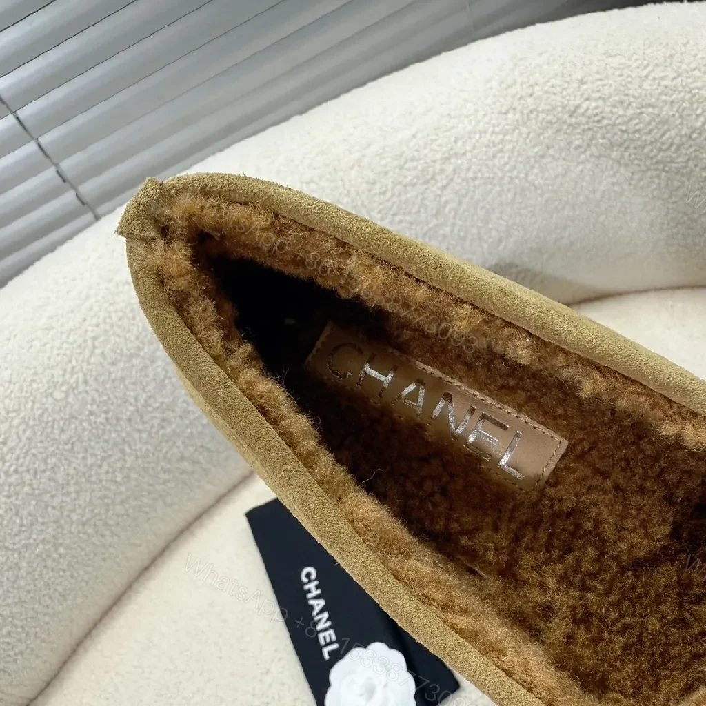 View 5 of Cozy-Camel Suede Shearling Mules with Logo
