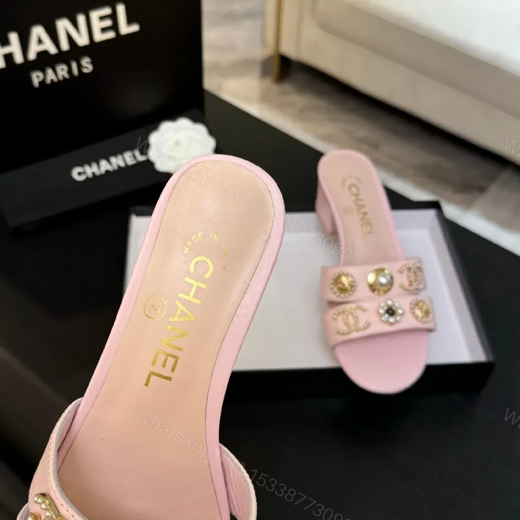 View 4 of Soft Pink Satin Embellished Slip-On Heels: Elevated Glam Slide