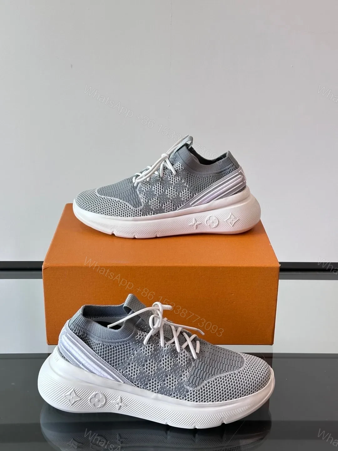 View 4 of LV Men Grey Knit Fabric Sneakers