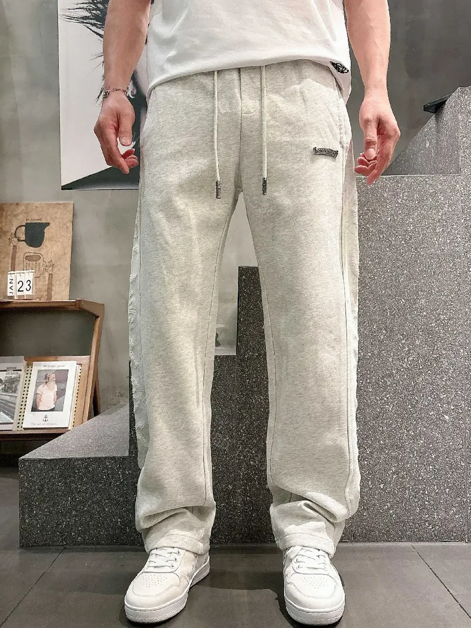 View 2 of Light Gray Heathered Joggers – Relaxed Streetwear, Drawstring Waist