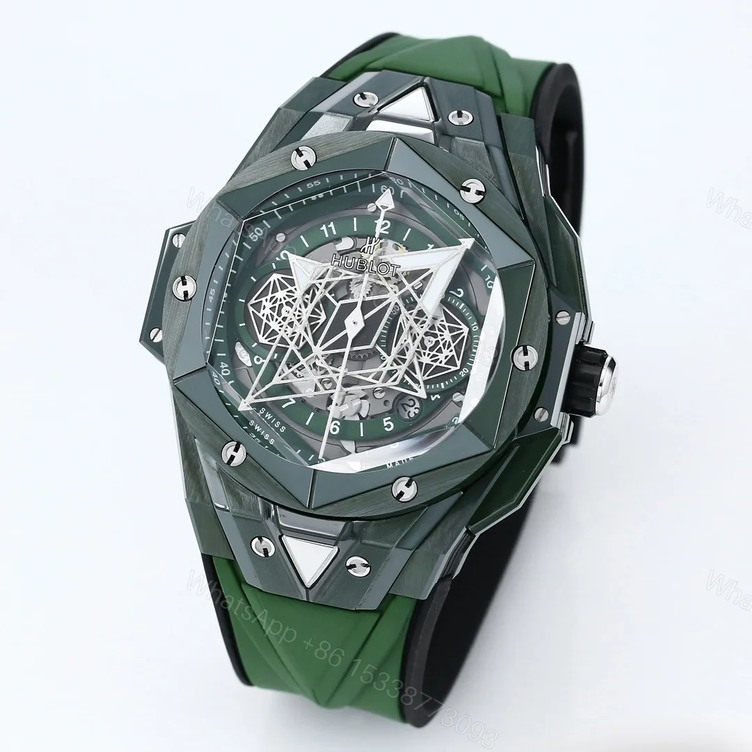 View 2 of Hublot Big Bang Sang Bleu Replica 45MM Premium Green Ceramic Rubber Strap Edition RG-HUBLOT-SANGBLEU-GREEN-45