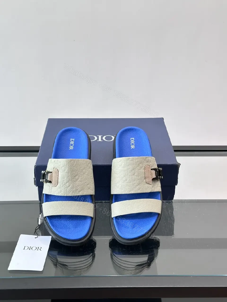 View 4 of Blue Leather Casual Buckle Strap Dior Sandals
