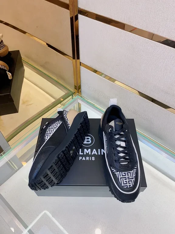View 5 of Monochrome Greek Key High-Top Sneaker â€” Luxe Comfort, Balmain