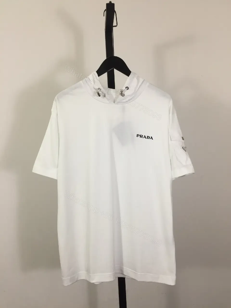 View 8 of White Cotton Zip-Neck Tee with Subtle Logo, Modern Luxe Streetwear