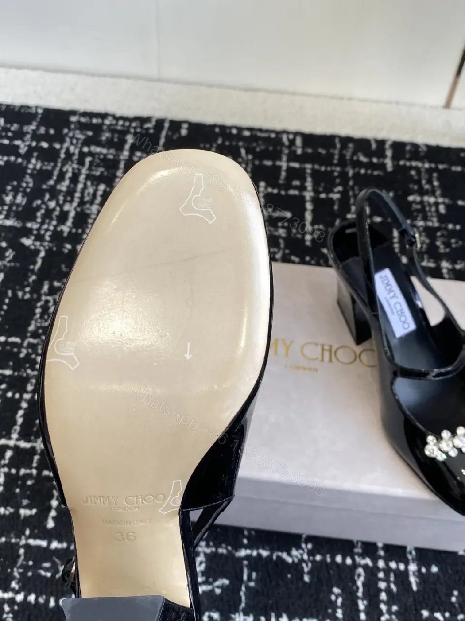 View 3 of Crystal-Embellished Black Patent Slingbacks with Adjustable Strap