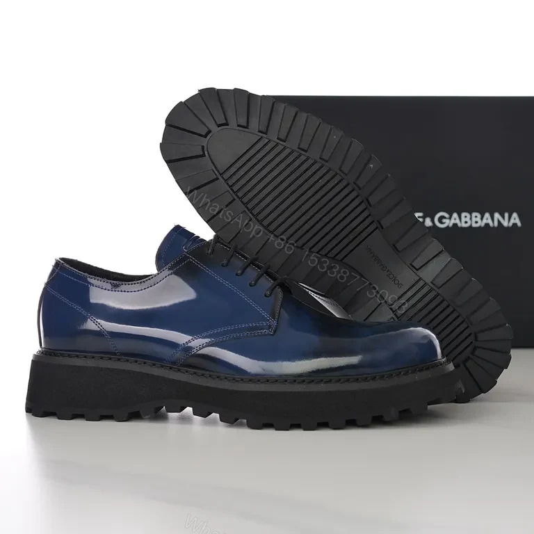 View 7 of Navy Patent Oxford with Rugged Platform Sole: Luxury Edition Dress Shoe
