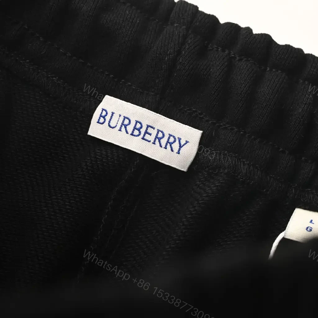 View 2 of Black Fabric Casual Short Burberry Logo Shorts