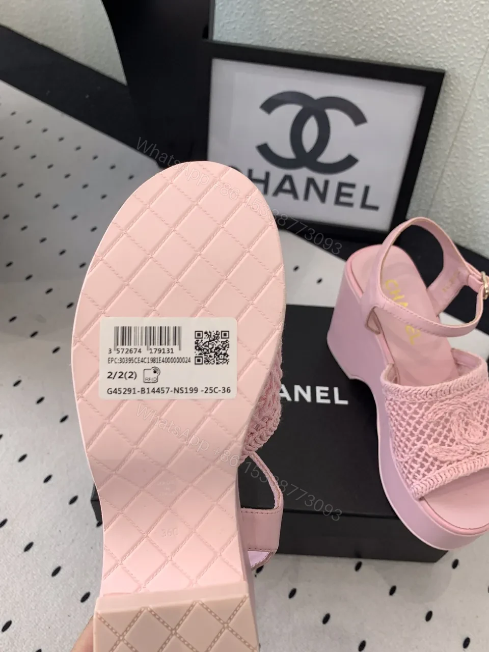 View 6 of Pink Knit-strap Platform Sandals with Pave Textured Sole