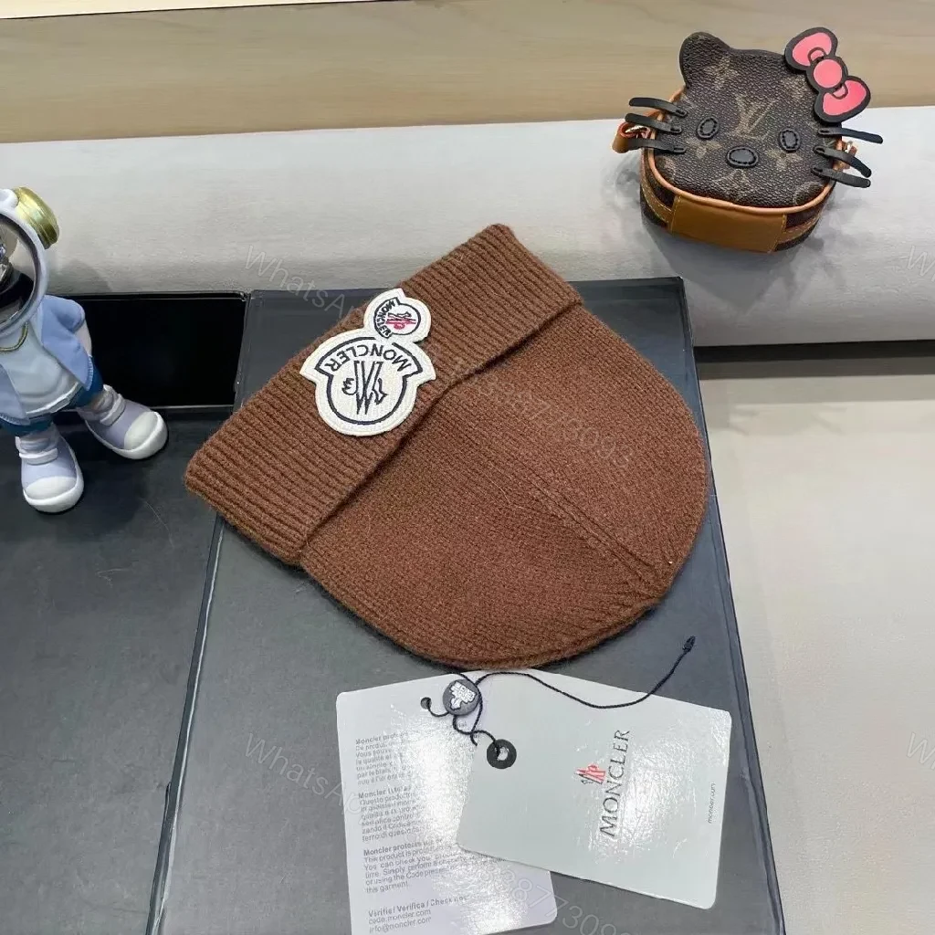 View 5 of Cocoa Ribbed Knit Beanie - Luxury Moncler-Inspired Patch Vestment