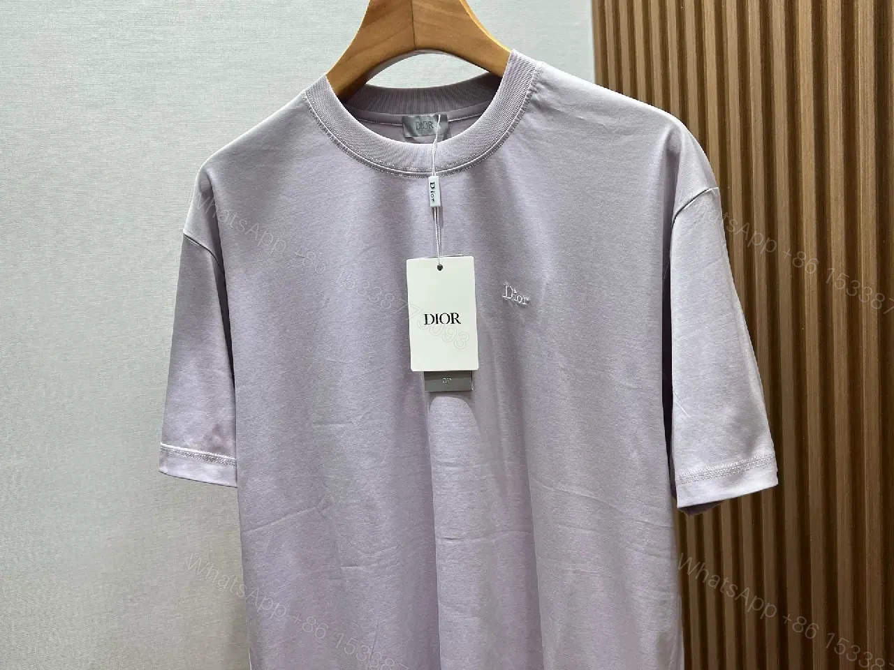 View 8 of Light Lavender-Gray Ribbed Crew-Neck Tee with Dior Logo (Relaxed)