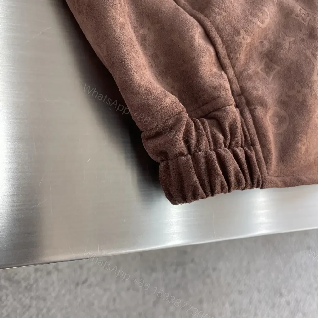 View 6 of Brown Monogram Zip Hoodie Jacket — Urban Luxury Warmth