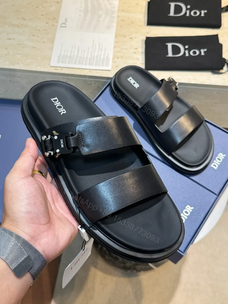 View 6 of Bold Minimalism Leather Sandals with Cushioned Footbed