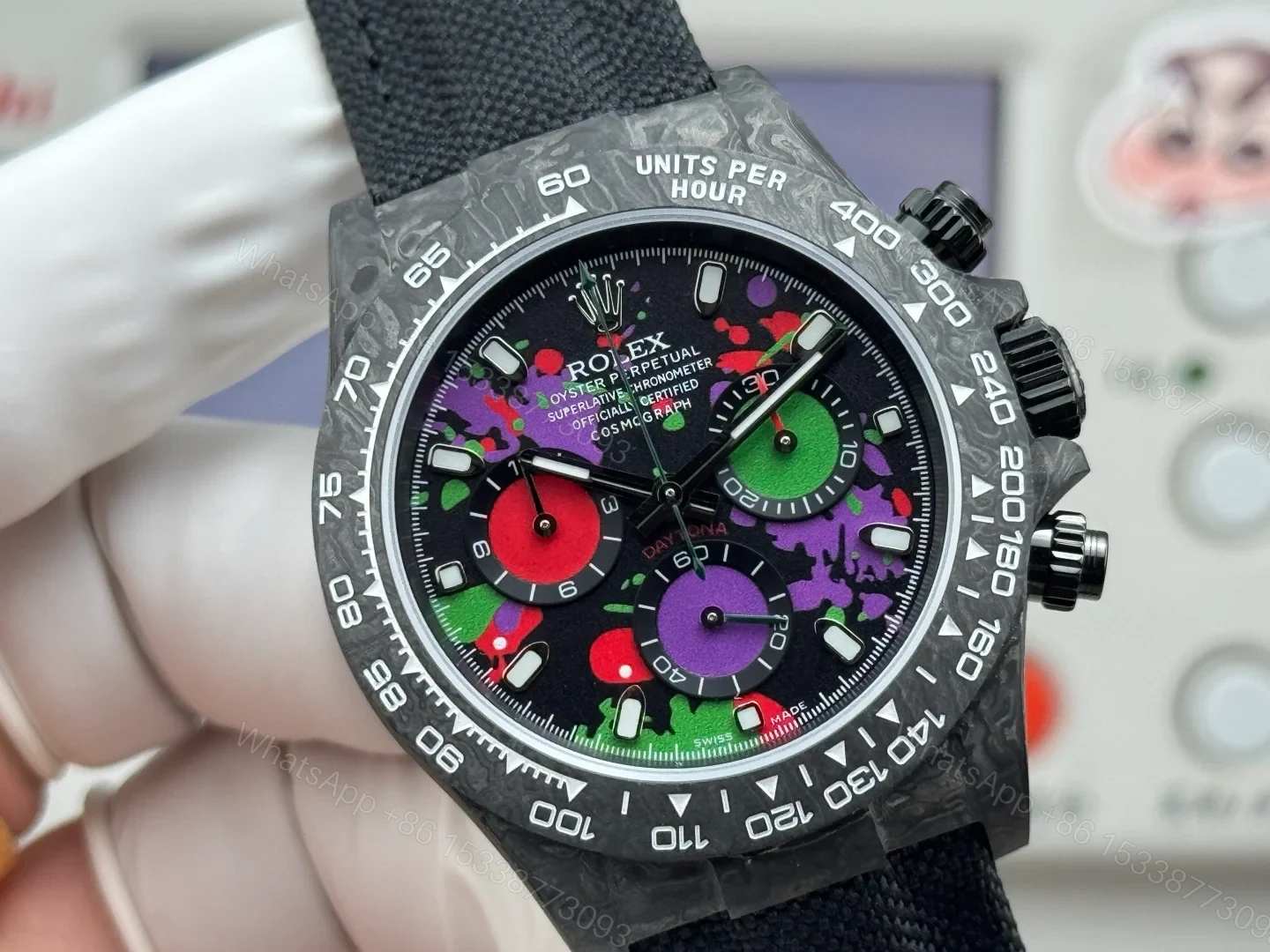 View 4 of Rolex Daytona Carbon Fiber Joker Replica 40MM Premium Black Fabric Strap Custom Edition RG-ROLEX-DAYTONA-BLACK-CARBON-FIBER