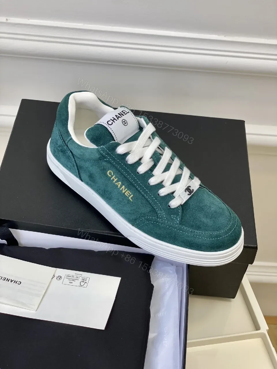 Teal Suede Low-Top Sneakers with Signature Accents — view 1