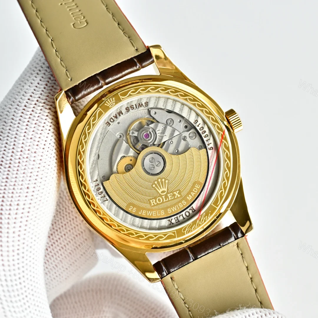 View 7 of Rolex Datejust R76 Gold Replica 41MM Premium Leather Strap Multi-Function Edition RG-ROLEX-DJ-R76-GOLD-LTH-41