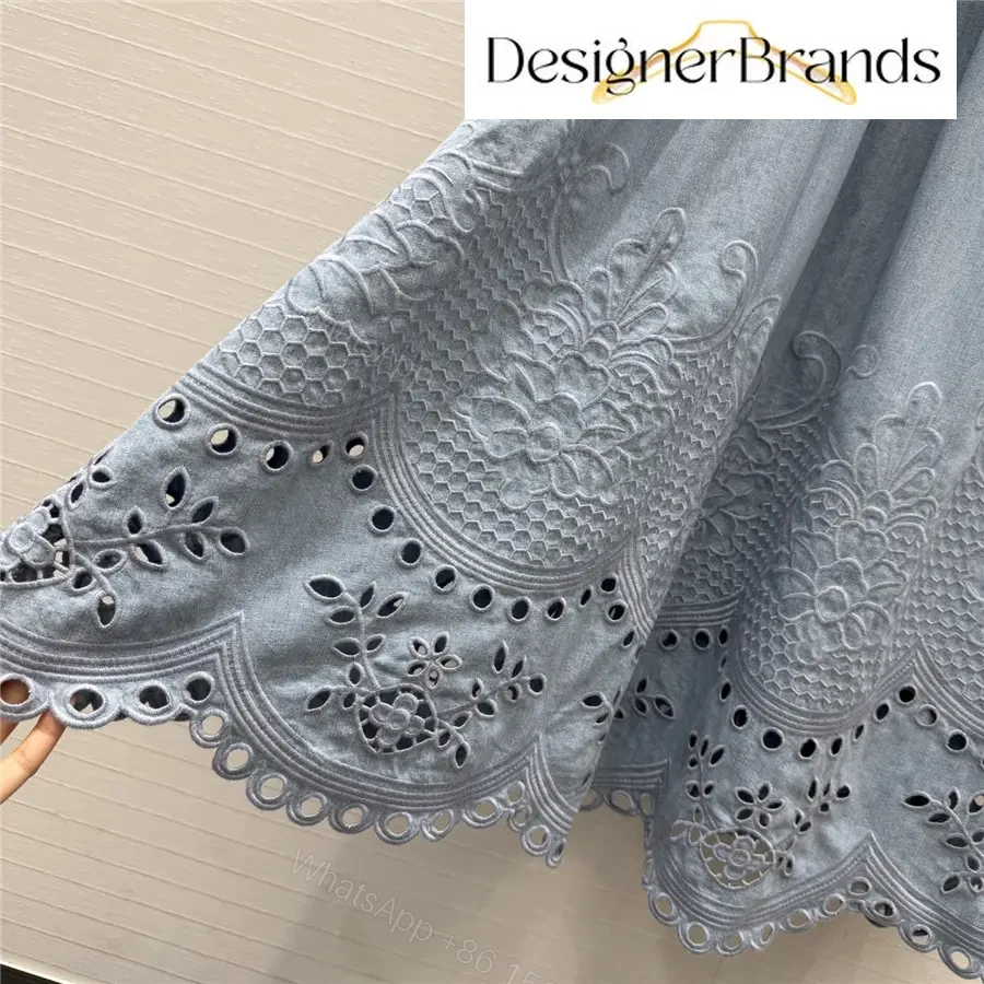 View 5 of Zimmermann Mahon Cutout Embroidered Denim Midi Dress