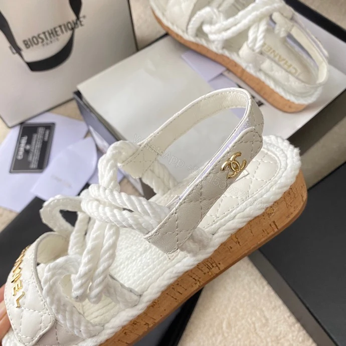 View 4 of CHANEL Cord Quilted Sandals