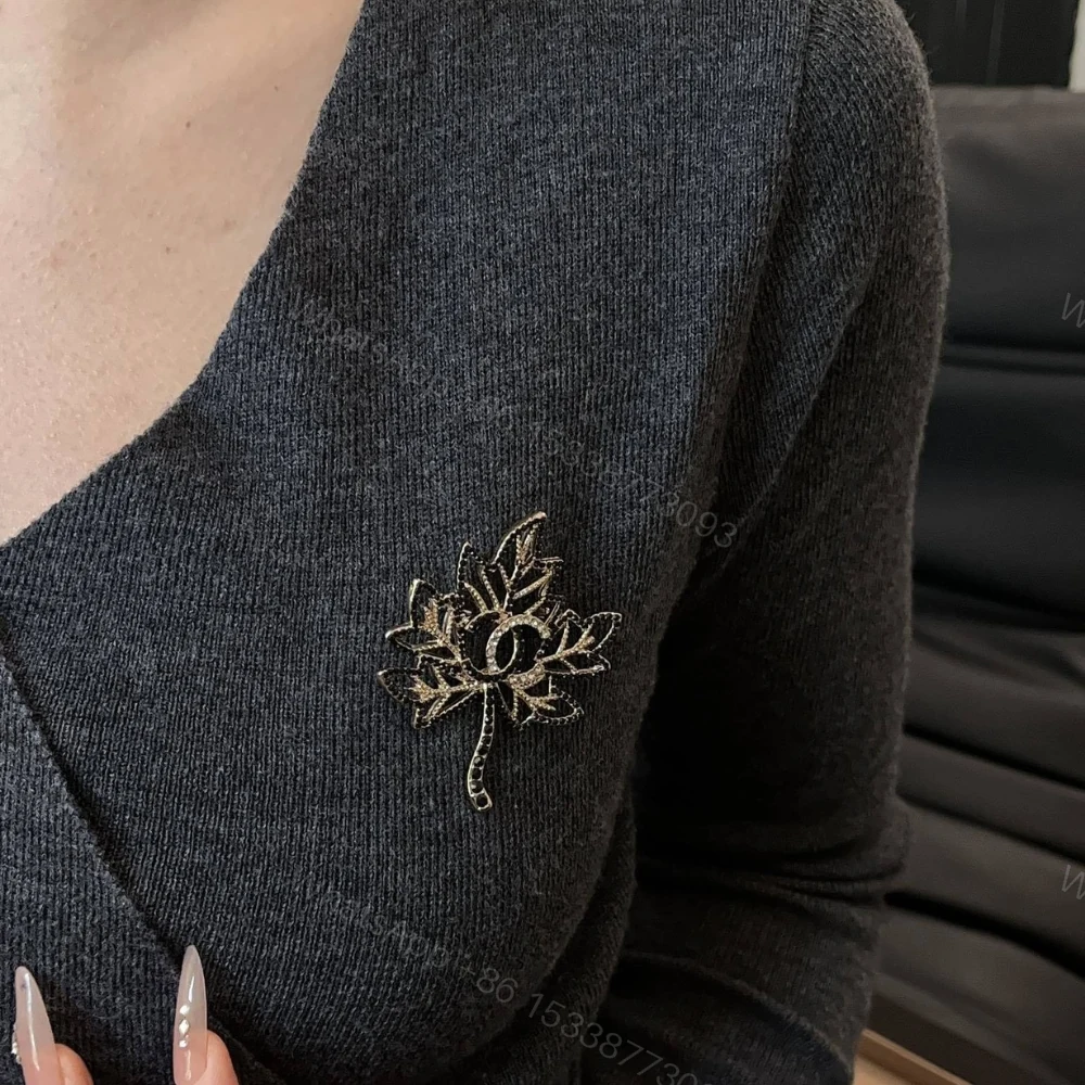 View 7 of Chanel Cc Leaf Brooch Black Gold