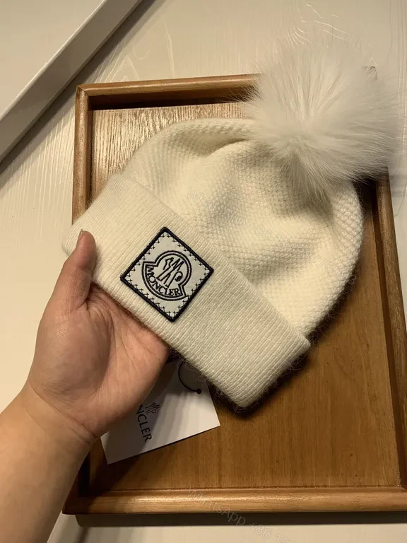 View 9 of Chic White Knit Beanie with Faux Fur Pom-Pom, Moncler Style