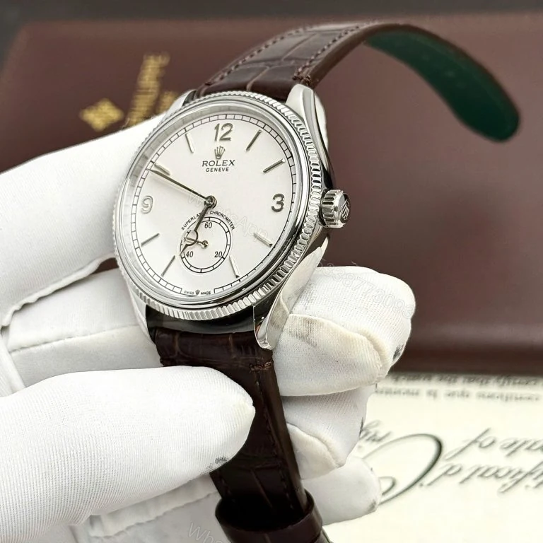 View 3 of Rolex Perpetual 1908 39mm White Dial Leather Strap Super Clone