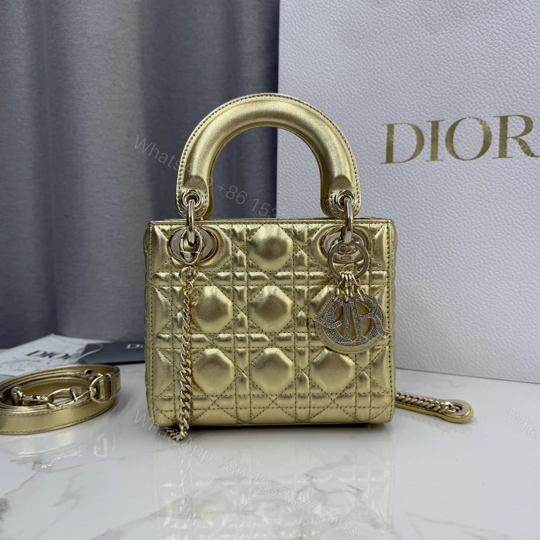 DiorA貨金色戴妃迷你包 女款閃耀金光皮革派對造型包 — view 1