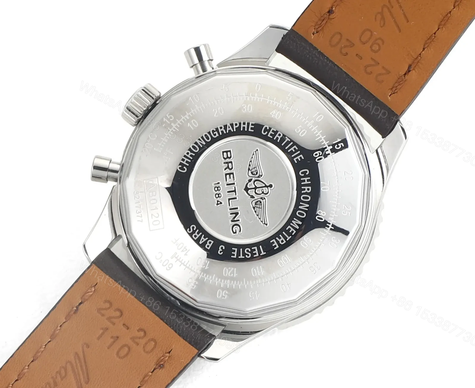 View 8 of Breitling Navitimer B01 Chronograph 43mm Stainless Steel Watch with Black Leather Strap