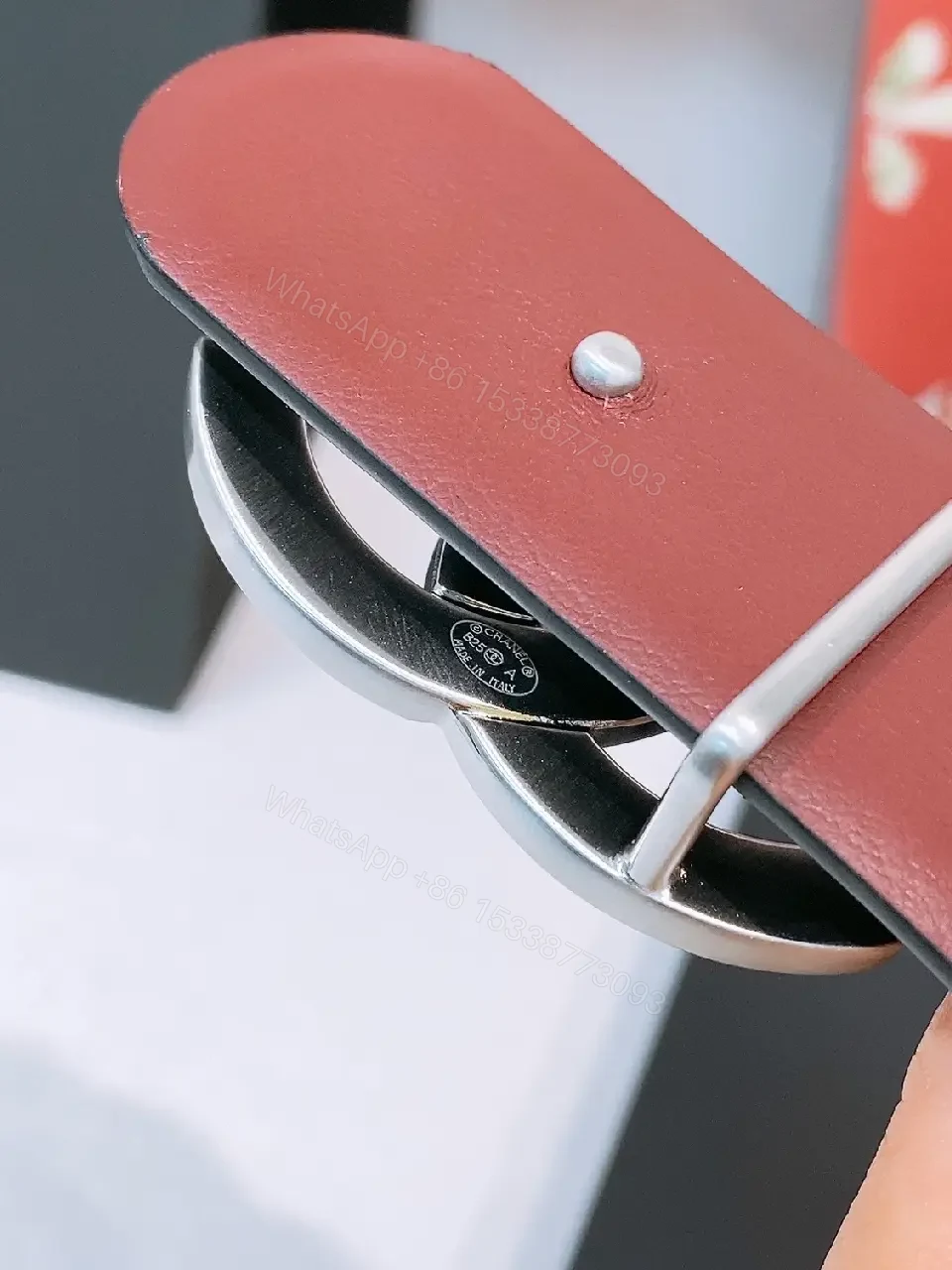 View 5 of Refined Black & Red Leather Belt with Double-CC Clasp