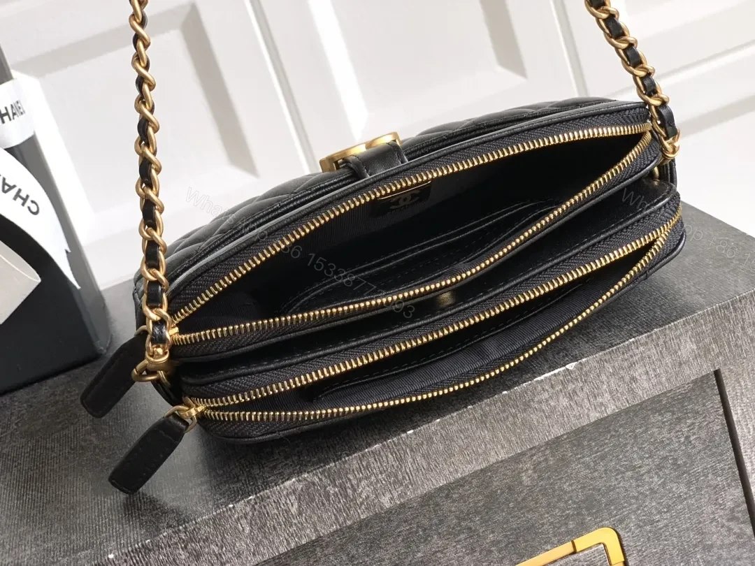 View 2 of Quilted Black Leather Shoulder Bag: Gold Hardware Chic
